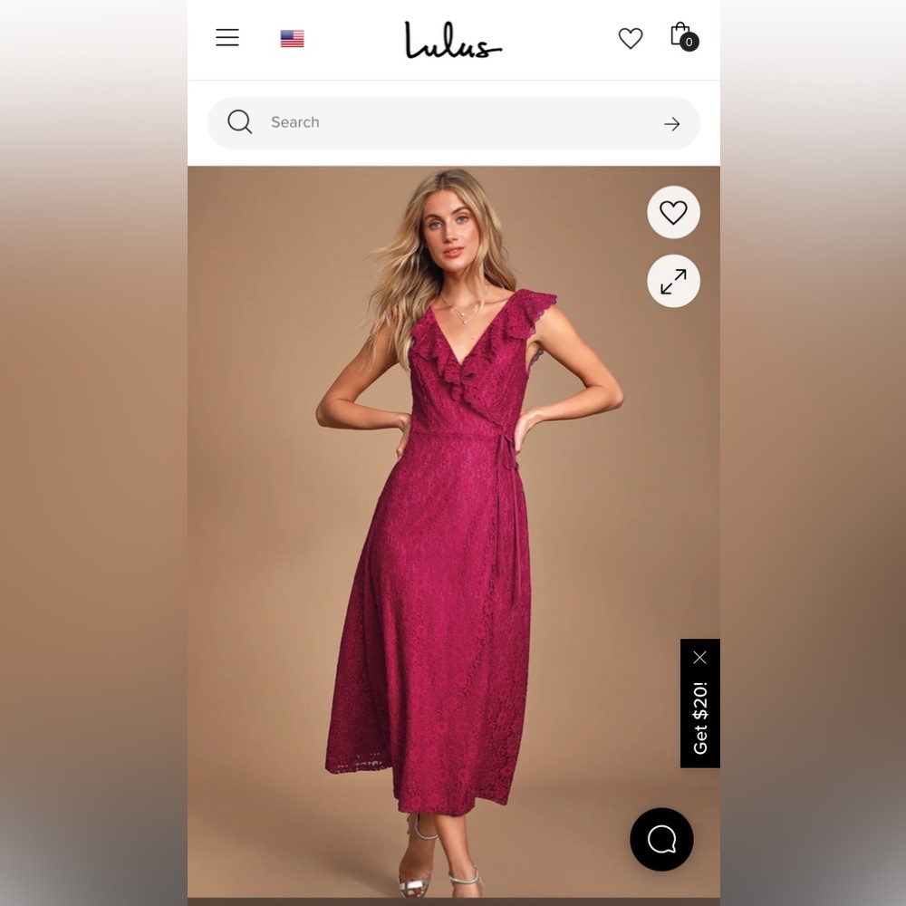 Magenta Lace Midi Wrap Dress